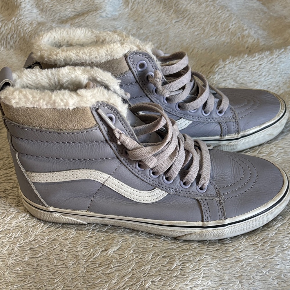 Vans Light Gray Fur-Lined High-Tops